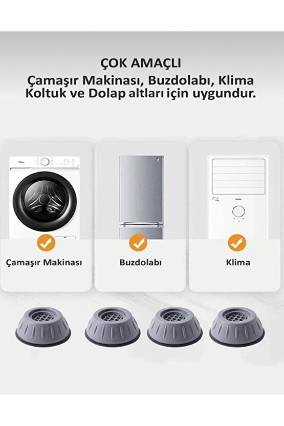 Gürültü Ve Titreşim Engelleyici Kaymaz Kauçuk Çamaşır Bulaşık Makinesi Ayak Pedi Stoper 4 Adet
