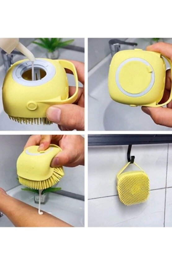 Duş Jeli Ve Şampuan Hazneli Silikon Fırça Kese Masaj Fonksiyonlu Vücut Temizleme Banyo Lifi