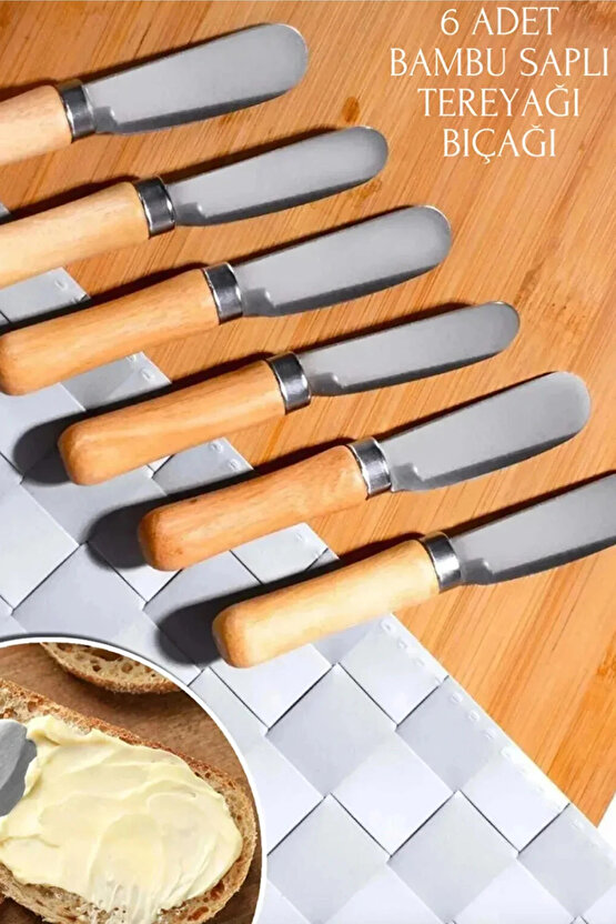 6 Parça Bambu Saplı Tereyağı Sarelle Kaymak Bıçağı