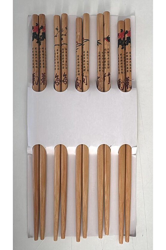 Bambu Chopstick 5 Çift Ahşap Desenli Çin Çubuğu Yıkanabilir Ve Kullanılabilir