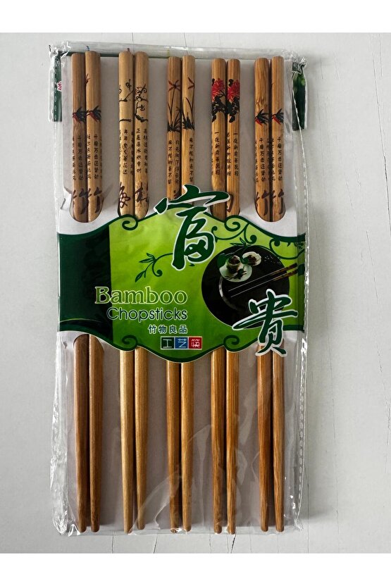 Bambu Chopstick 5 Çift Ahşap Desenli Çin Çubuğu Yıkanabilir Ve Kullanılabilir
