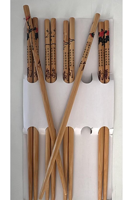 Bambu Chopstick 5 Çift Ahşap Desenli Çin Çubuğu Yıkanabilir Ve Kullanılabilir