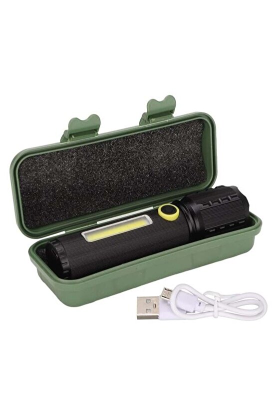 JF-72 Power Led, COB Led Zoomlu Flash Özellikli Şarjlı Metal Kasa Profesyonel El Feneri