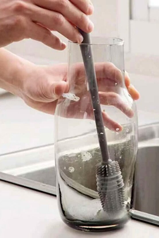 Uzun Saplı Silikon Bardak Ve Kavanoz Yıkama Fırçası