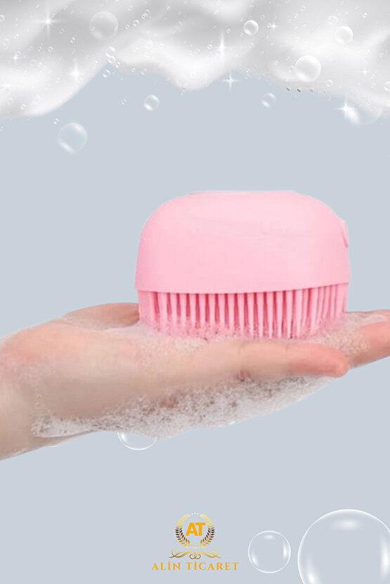 Şampuan Hazneli Silikon Peeling Duş Fırçası Pembe