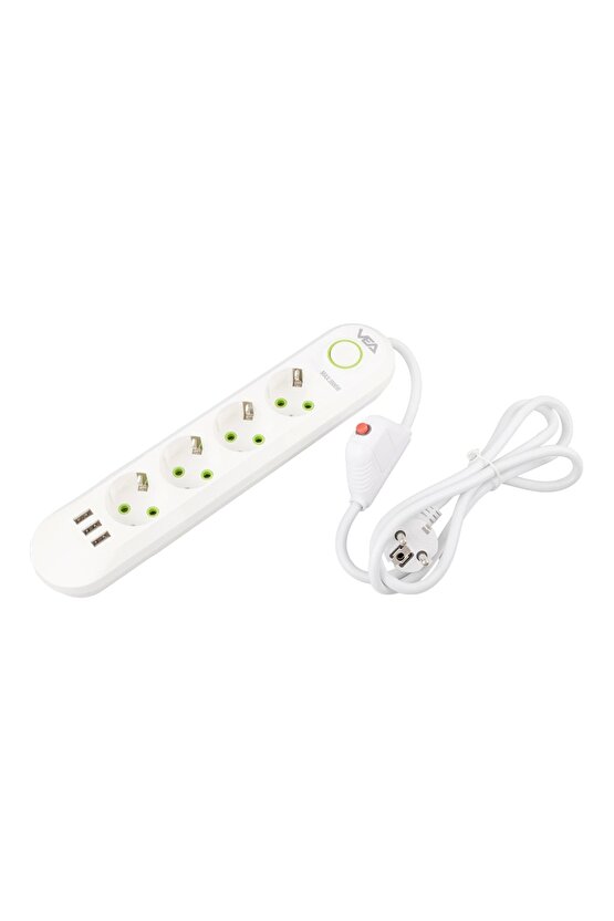 Vea Va-21560 4lü 1.5 Metre Kablolu 3 Usbli Beyaz Akım Korumalı Priz