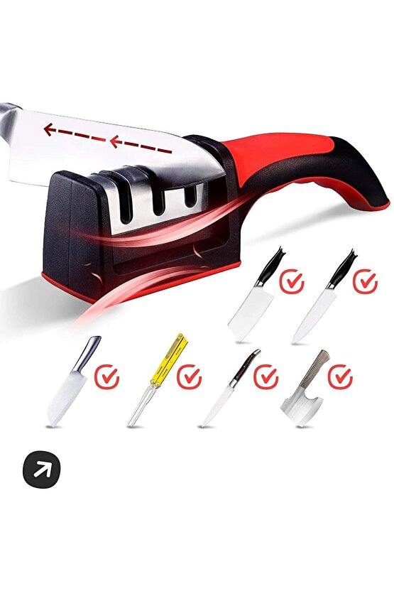 Bıçak Bileme Aleti 3 Açılı Elmas El Bıçakları Biley Aparatı Ergonomik Saplı Mutfak Aleti