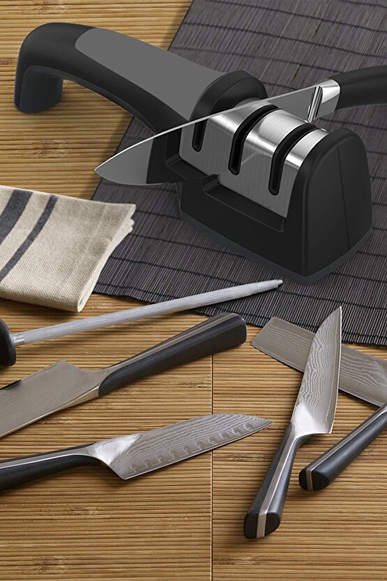 Bıçak Bileme Aleti 3 Açılı Elmas El Bıçakları Biley Aparatı Ergonomik Saplı Mutfak Aleti