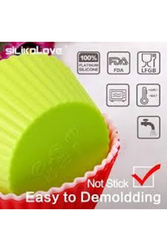 6lı Yapışmaz Yeşil Silikon Muffin Mini Kek Kalıbı