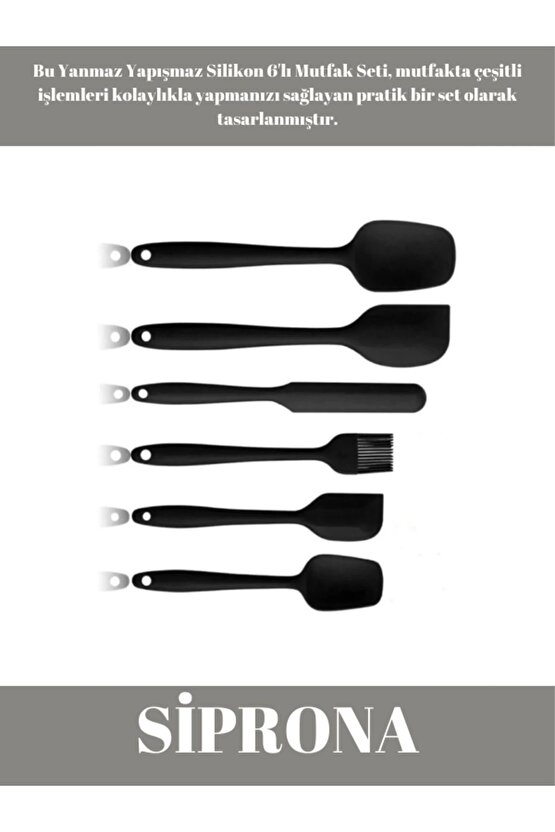 Yanmaz Yapışmaz Silikon 6lı Pasta, Yumurta Fırçası, Kaşık Bıçak, Spatula Mutfak Seti