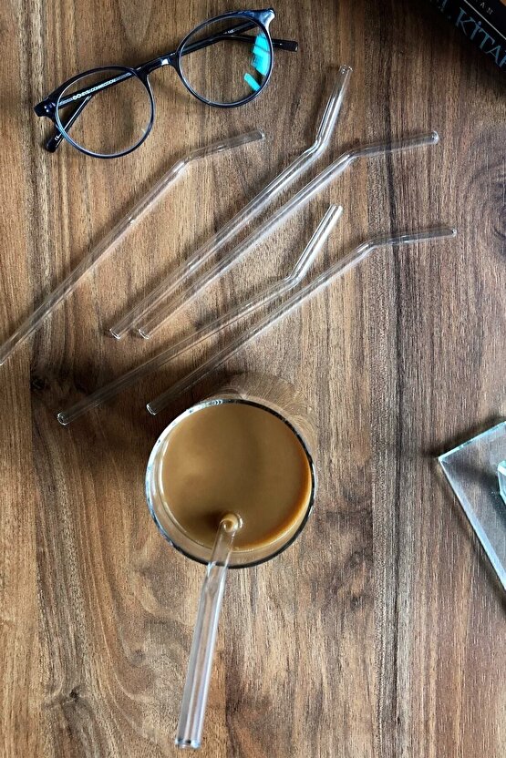 6 Parça Şeffaf Cam Pipet El Yapımı Eğimli Zarif 20 Santim Ice Coffe Pipeti 20 Cm AXE45T-9D1