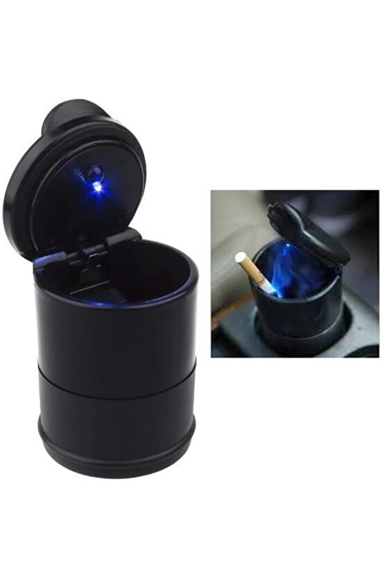 Led Işıklı Araç Içi Kapaklı Sigara Küllüğü Oto Bardaklık Uyumlu