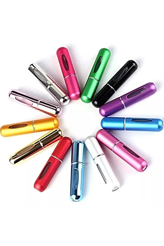 5 Adet Doldurulabilir Mini Parfüm Şişesi & Yeşil - Lila - Bebe Mavisi - Açık Kahve Rengi - Pembe