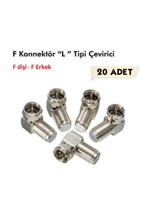 F Konnektör  l Tipi Çevirici Fiş  F Dişi F Erkek  20 Adet
