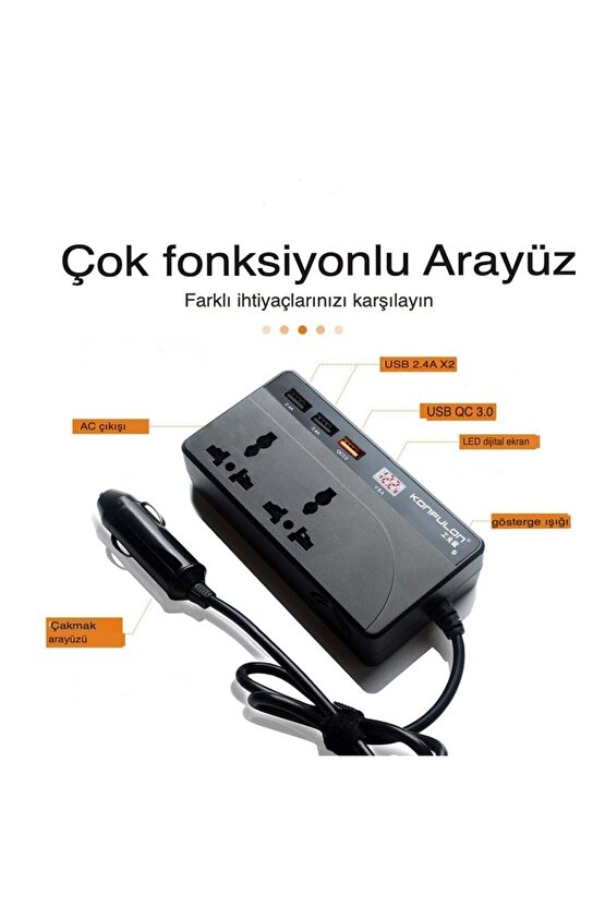 Karavan TIR Otobüs Otomobil içi Laptop Bilgisayar Şarj Cihazı 220 Volt Elektrik Üreteci invertör