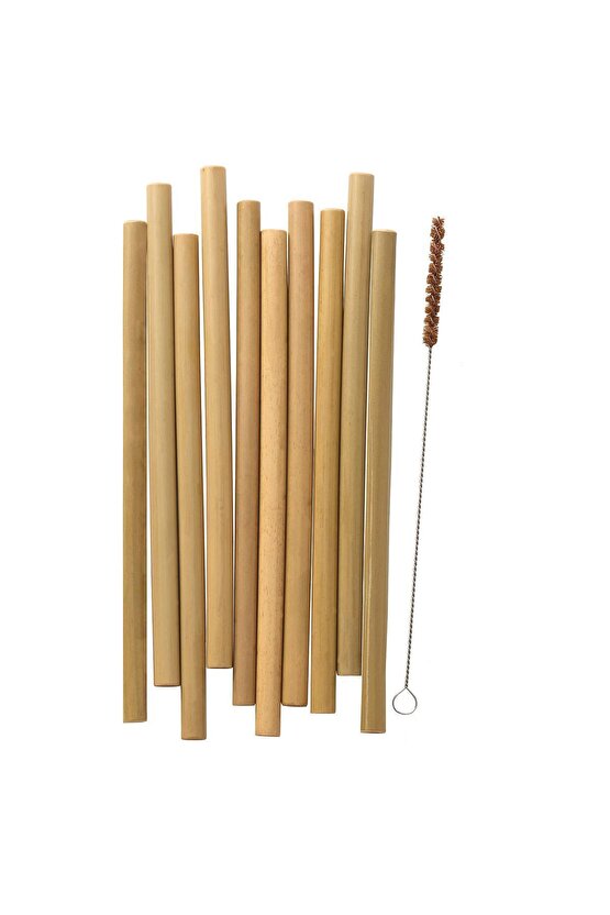 Bambu Pipet 10 Adet + Fırça Kokteyl Karıştırıcı Kokteyl Kaşığı Bar Koktely Pipeti 11li Bar Pipet