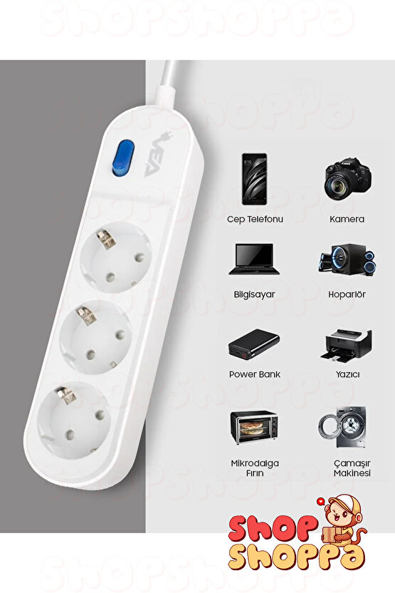 3lü 4lü 5li Akım Korumalı Grup Priz, Anahtarlı, Çocuk ve Yangın Koruması, 3500 Watt, 16 Amper