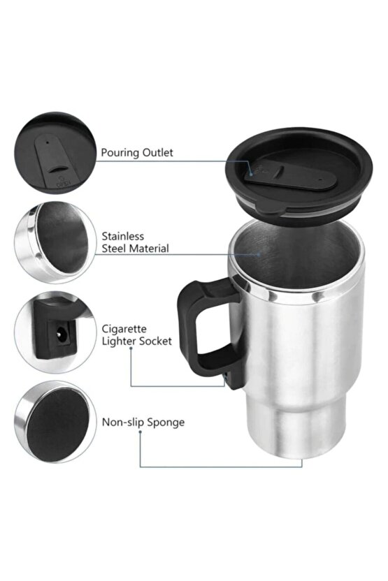 Araç Içi Su Isıtıcı Çelik Oto Kettle-termos Mug Kupa Içi Metal 12v 500ml