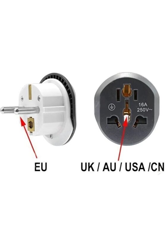 Seyahat Adaptörü Universal Türk Çevirici Siyah Beyaz 16a Priz Çevirici Dişi Erkek Fiş Dönüştürücü