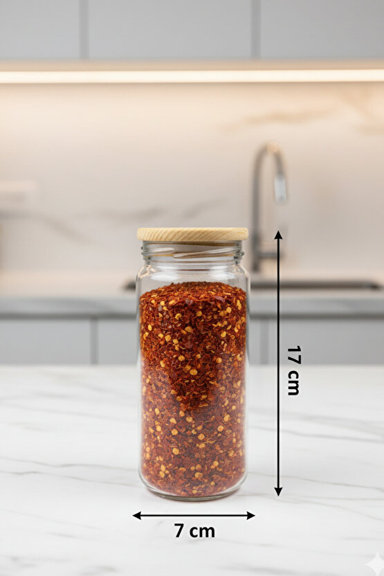 6 Adet Ahşap Kapaklı Büyük Boy Cam Baharatlık