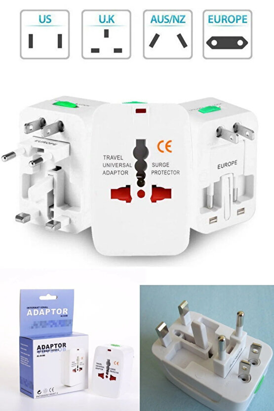 Yurtdışı Seyahat Adaptörü Amerikan Ingiliz Fiş Priz Çevirici Akım Korumalı Üniversal 150 Ülkede