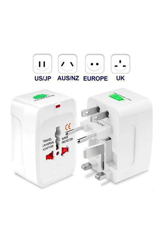 Yurtdışı Seyahat Adaptörü Amerikan Ingiliz Fiş Priz Çevirici Akım Korumalı Üniversal 150 Ülkede