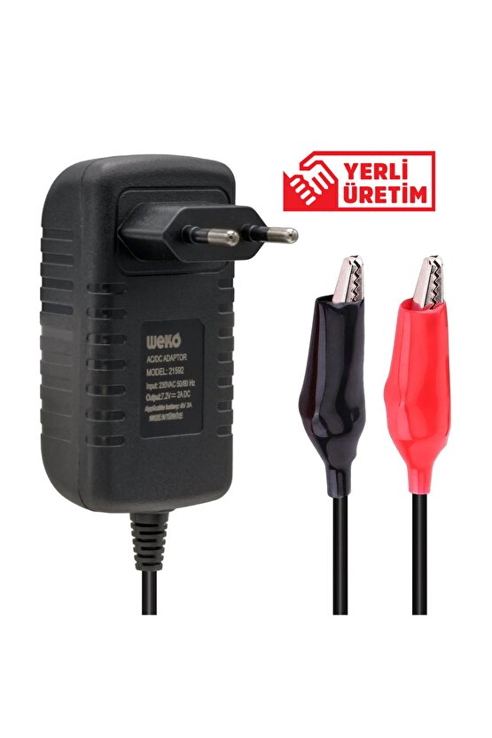 WEKO 7.2 VOLT - 2 AMPER KROKODİL UÇLU PRİZ TİP LEDLİ YERLİ ÜRETİM AKÜ ŞARJ CİHAZI (OUT:6V2A)