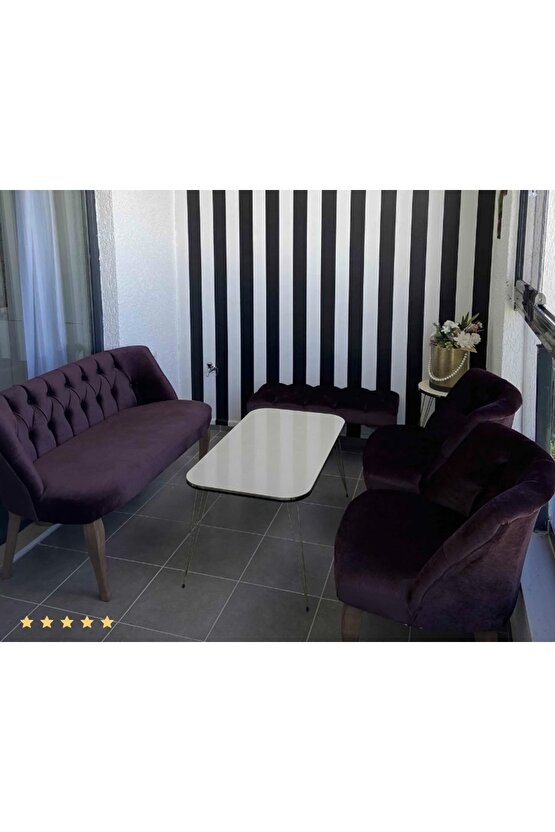 Nev elizzan mürdüm mor çay seti koltuk puf hediyeli berjer koltuk