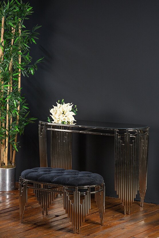 Gümüş Dresuar Puflu Ultr Lak Kaplama Dresuar Puflu