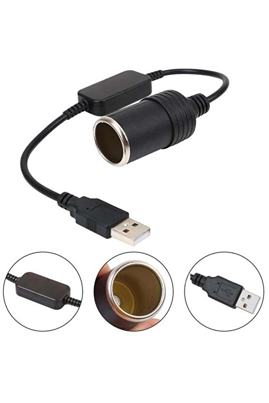 USB 2.0 5 VOLT - 2 AMPER TO 12 VOLT - 0.8 AMPER ÇAKMAK FİŞİ DİŞİ ÇEVİRİCİ