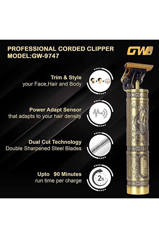 Antik Sarı Renkli 190 Gram Pratik Metal Saç Sakal Ense Profesyonel Tıraş Makinesi