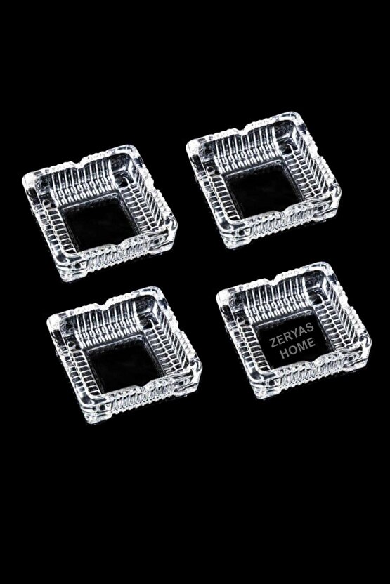 4 Adet Büyük Cam Küllük kare  yuvarlak model