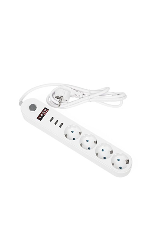 Anahtarlı 3xUSB Çıkışlı 4lü Akım Korumalı Priz