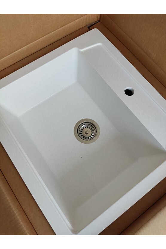 Elegance Granit Evye Hareli Beyaz Tek Gözlü Mutfak Evyesi 55 X 50 Cm