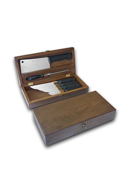 Ahşap Sandığında 6 Parça Bıçak Masat Satır Kurban Bıçağı Seti