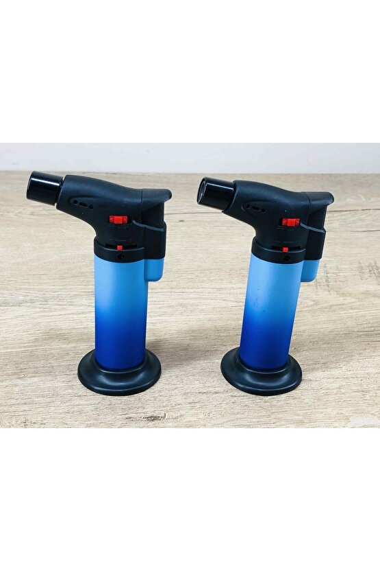 Doldurulabilir Depolu Pürmüz Çakmak 1300 Derece Ateşleyici Pipo Puro Çakmağı 2 Adet-  Açık Mavi