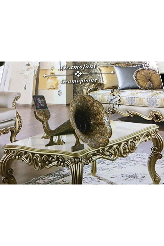 Dekoratif Osmanlı Stili Süslemeli Metal Gramofoni Cep Telefonu Ses Yükseltici Antik Altın Renk