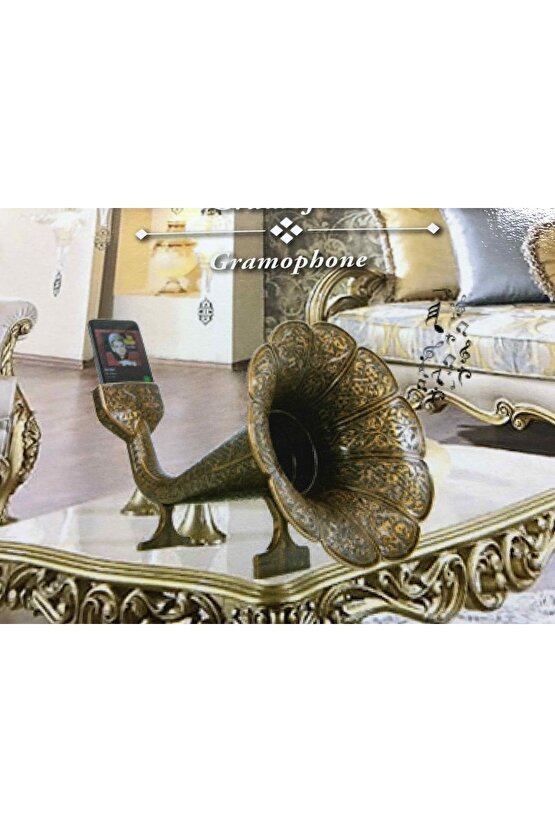 Osmanlı Tarzı Gramofon Stili Cep Telefonu Ses Yükseltici Eskitme Antik Altın Renk