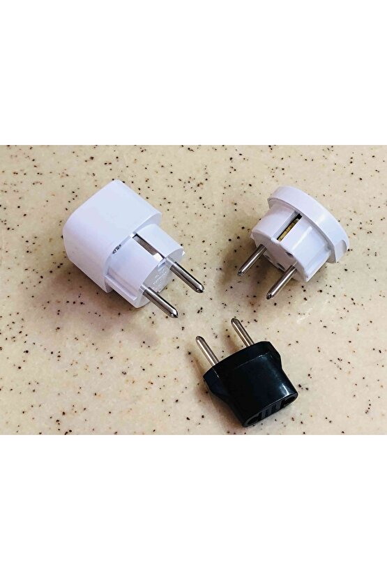 3 Tane Irlanda Amerikan Güney Kıbrız Uçlu Prizlerini Türk Uçlu Pirize Çevirici Beyaz Adaptör Seti