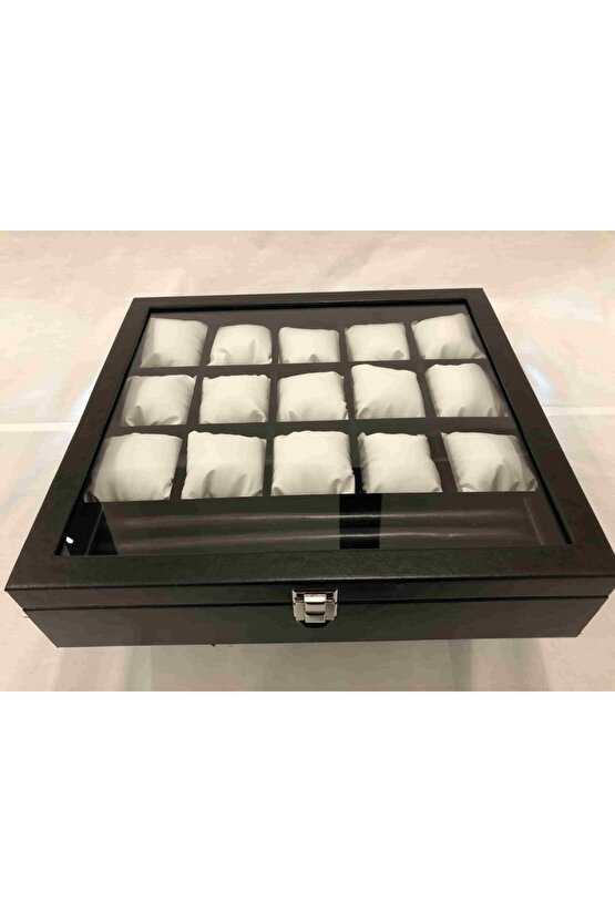 Kol Saatleri Küpe Kolye Bileklik Halhal Yüzük Saat Için 15 Bölme Yastıklı Deri Saklama Kutusu