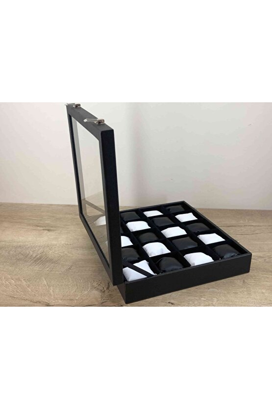 Özel 20 Gözlü Yirmi Adet Kol Saati Kapasiteli Cam Kapaklı Saat Saklama Kutusu