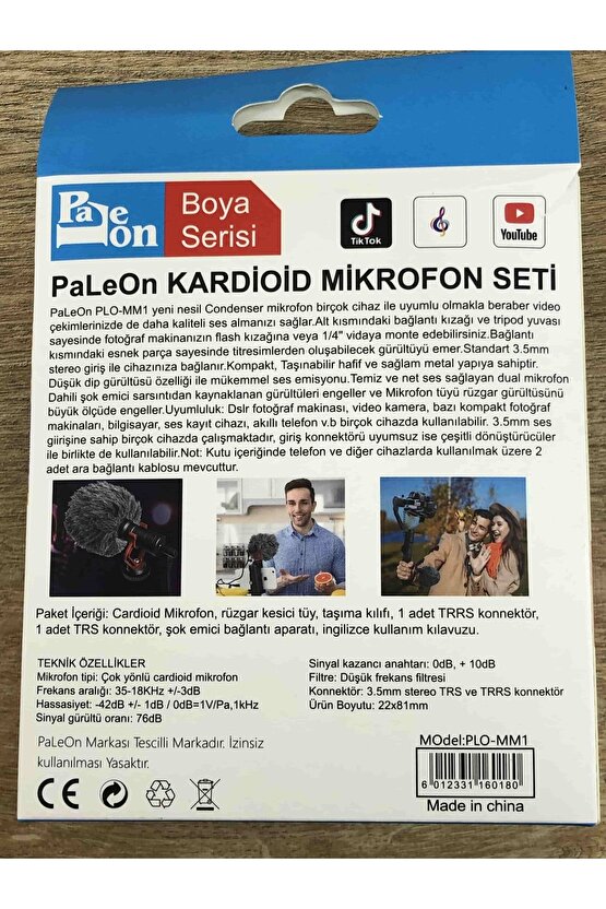 Paleon Kamera Için Consender Mikrofon Çift Kablolu Youtube Tiktok Canlı Yayın Mikrofonu