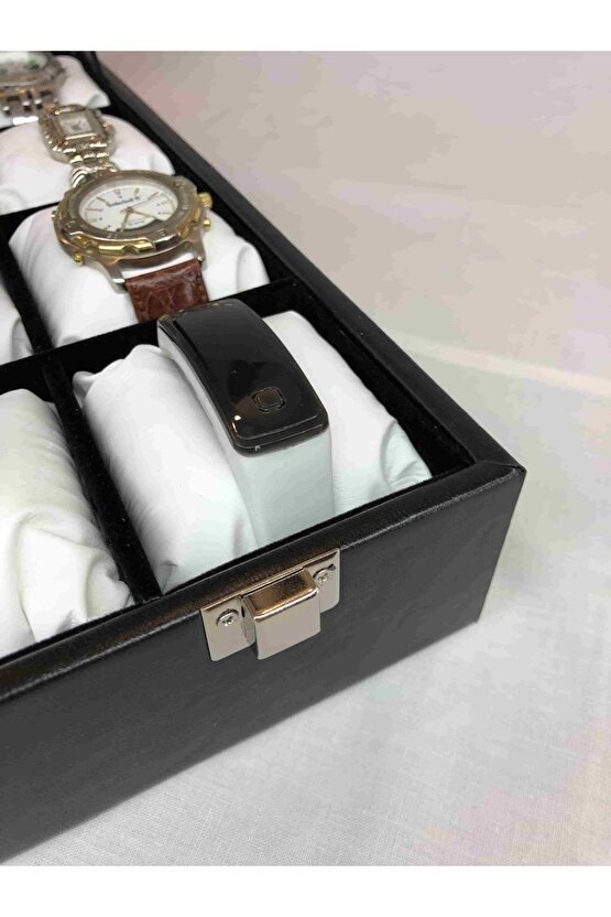 20li Görsel Cam Kapaklı Ahşap Iskelet Suni Deri Kaplı Modern Şık Özel Saat Kutusu