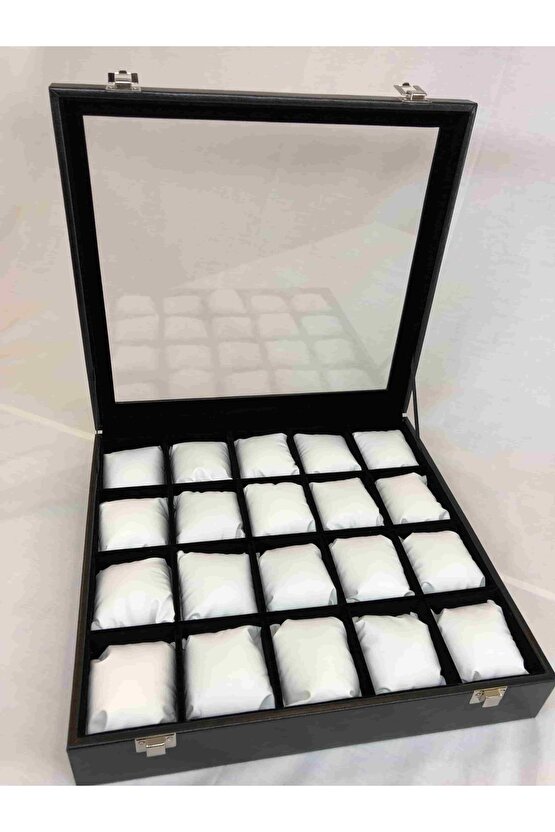 Erkeklere Özel Kol Saati Saklama Kutusu 20 Adet Saat Düzenleyici Cam Kapaklı Deri Kutu