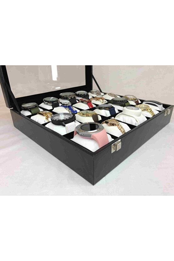 Erkeklere Özel Kol Saati Saklama Kutusu 20 Adet Saat Düzenleyici Cam Kapaklı Deri Kutu