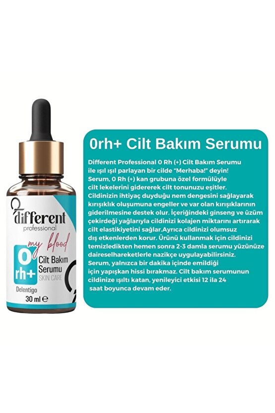 0 Rh Kan Grubuna Özel Cilt Yenileyici Nemlendirici Leke Önleyici Aydınlatıcı Bakım Serumu