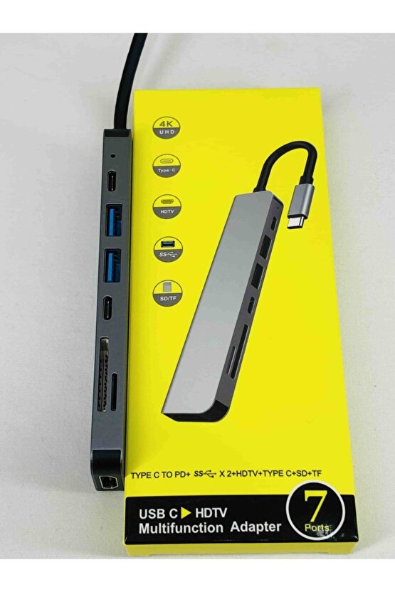 7 Girişli Çevirici Type C Den Usb 3 Hdmı Hdtv Tf Sd Okuyucu Huawei Dell Laptop Notebook Dönüştürücü