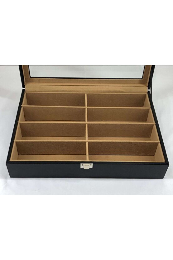 8 Adet Saklama Gözü Buluna Dış Kısmı Siyah Deri Kaplama Erkeklere Özel Gözlük Kutusu