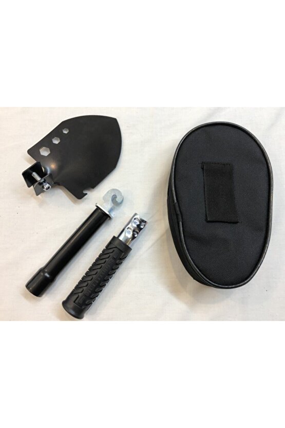 Türk Malı Özel Siyah Branda Çantasında Paslanmaz Çelik Katlanır Kürek