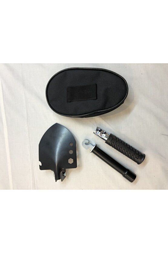 Türk Malı Özel Siyah Branda Çantasında Paslanmaz Çelik Katlanır Kürek